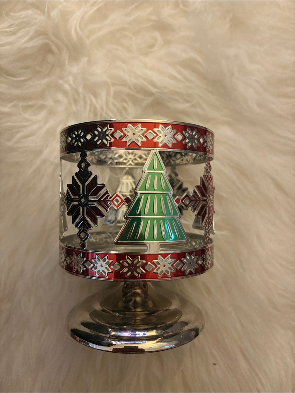 Bath & Body Works Red & Green Christmas Tree Snowflake Candle Holder